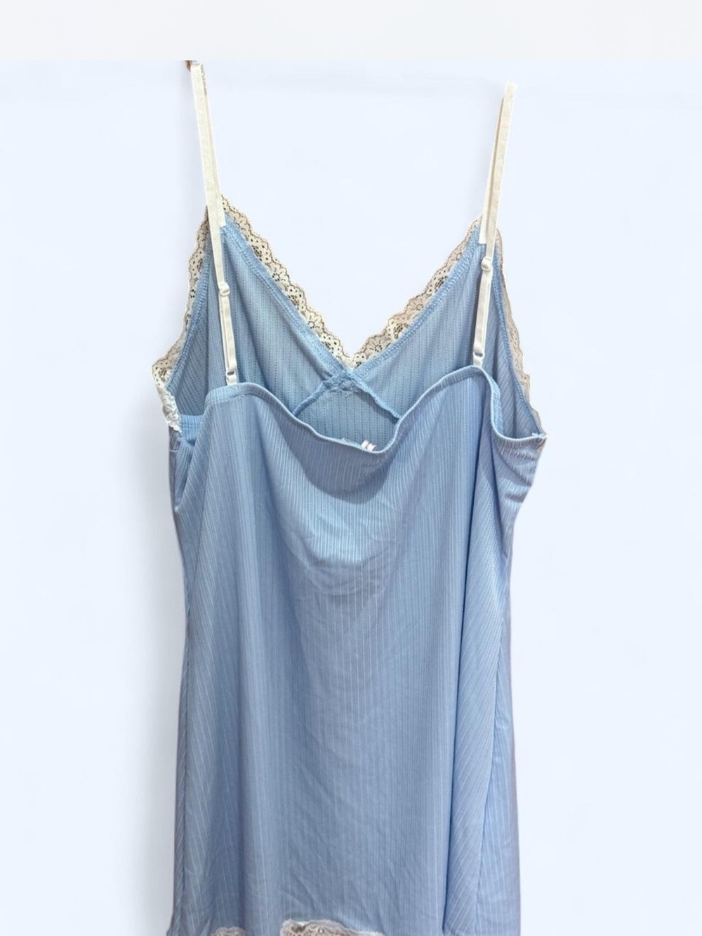 Light Blue Lace-Trim Chemise Slip with Delicate Detail - Picture 2 of 9